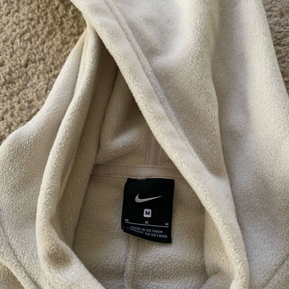 Nike Fleece Hoodie Sweatshirt Pullover Fuzzy Super Soft Beige Cream Size M - Picture 4 of 5